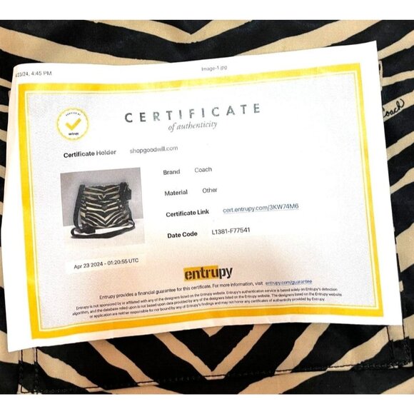 Authentic Coach Crossbody Bag Purse Nylon Zebra Print Black Tan COA Entrupy Logo - Picture 2 of 11